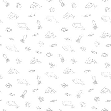 Polar sea animals seamless pattern. Cute Cartoon arctic animals, marine ani.. 스톡 일러스트