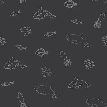 Polar sea animals seamless pattern. Cute Cartoon arctic animals, marine anima 스톡 일러스트