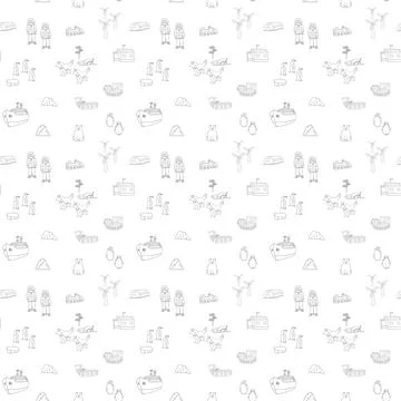 Polar station seamless pattern. Cute Cartoon arctic animals background. Vecto Stock Illustration