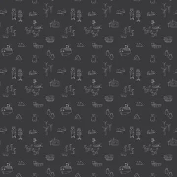 Polar station seamless pattern. Cute Cartoon arctic animals background. Vecto Stock Illustration