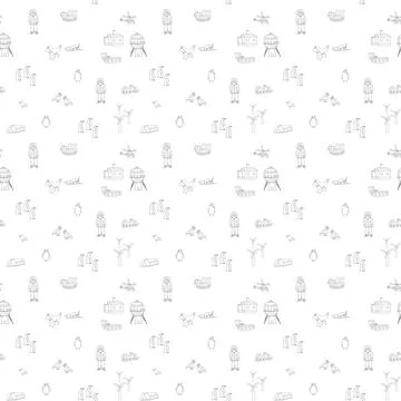 Polar station seamless pattern. Cute Cartoon arctic animals background. Vec.. Stock Illustration