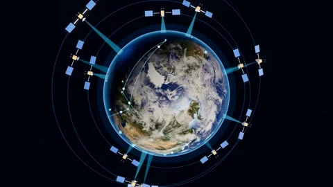 Polar view satellite network circling planet earth Stock Footage 340496815