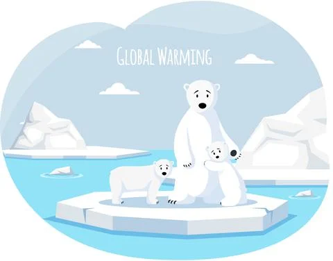 Polar white bear against background of iceberg, melting glacier, climate change Stock Illustration