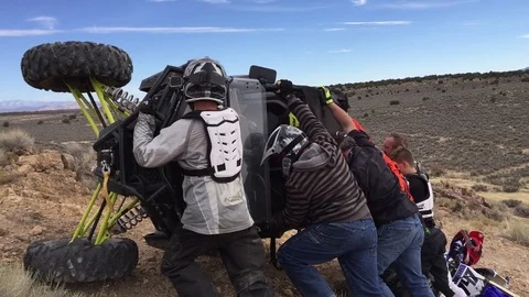 Polaris Razor-Group flips UTV over after rolling HD Stock-Footage 69760026