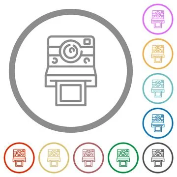 Polaroid camera outline flat icons with outlines Illustrazione stock