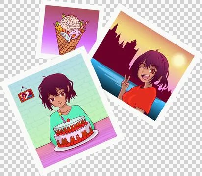 Polaroid collage is showing frames on transparent background with ice-cream cone Stockillustratie