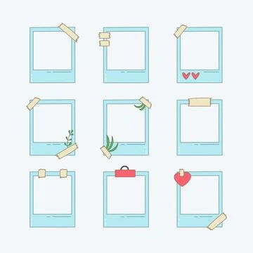 Polaroid frame icon collection. flat style elements. cartoon isolated illus.. Illustrazione stock