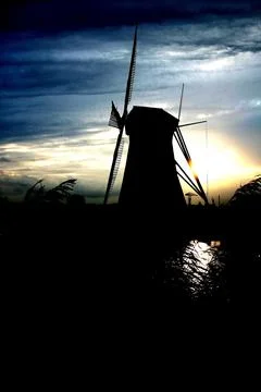 Polderlandscape in Kinderdijk Stock Illustration