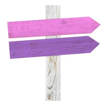 Pole with colorful arrow-shaped pointers isolated on white Stock Photos