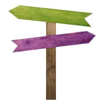 Pole with colorful arrow-shaped pointers isolated on white Stock Photos