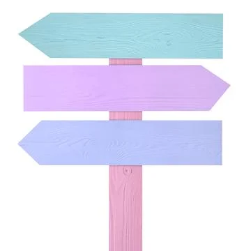 Pole with colorful arrow-shaped pointers isolated on white Foto stock