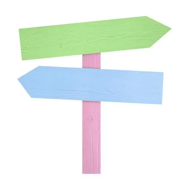 Pole with colorful arrow-shaped pointers isolated on white Foto stock