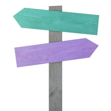 Pole with colorful arrow-shaped pointers isolated on white Stock Photos