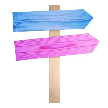 Pole with colorful arrow-shaped pointers isolated on white Foto stock