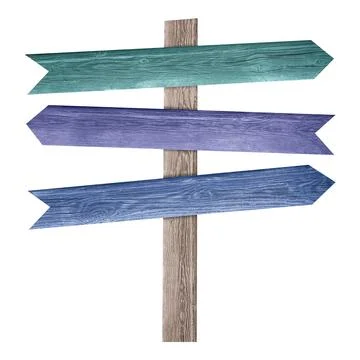 Pole with colorful arrow-shaped pointers isolated on white Stock Photos