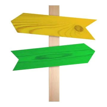 Pole with colorful arrow-shaped pointers isolated on white Stock Photos