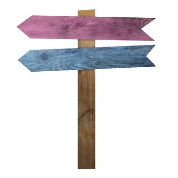 Pole with colorful arrow-shaped pointers isolated on white Stock Photos