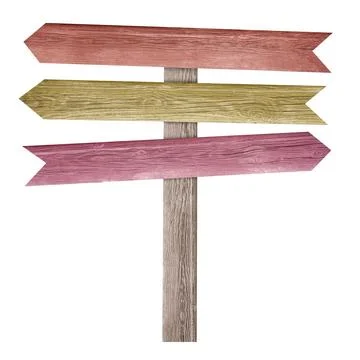 Pole with colorful arrow-shaped pointers isolated on white Foto stock