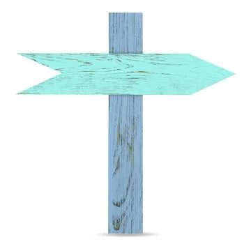 Pole with cyan arrow-shaped pointer isolated on white Stock Photos