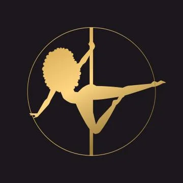 Pole dance black background, vector illustration. Woman in graceful pose on Stock Illustration