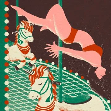 Pole dance on a carousel Stock Illustration