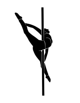 Pole dance dancer full body shape, vector isolated shadow, simple black silho Stock Illustration