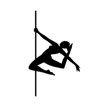 Pole dance girl black silhouette, flat cartoon vector illustration isolated Stock Illustration