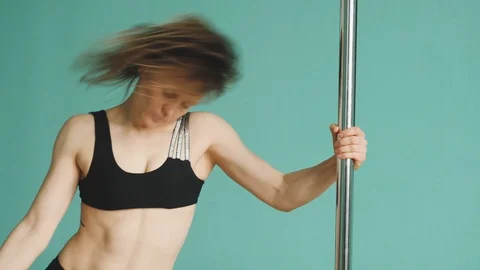 Pole dance girl training Video stock 91174880