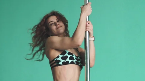 Pole dance girl training Stock Footage 91187755