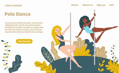 Pole dance girls web template cartoon vector illustration, pole-dancers Stock Illustration