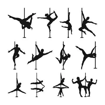 Pole Dance Poses Silhouettes, Pole Dancing SVG, Pole Dancer Svg, Stock Illustration