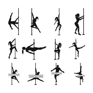 Pole Dance Poses Silhouettes, Pole Dancing SVG, Pole Dancer Svg, Stock Illustration