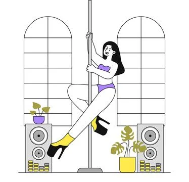 Pole dance woman vector linear Stock Illustration