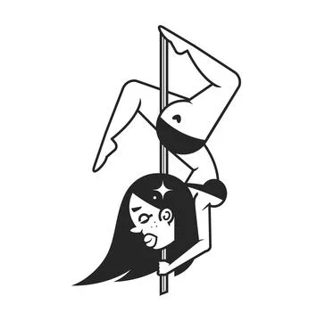 Pole dancer continuous line drawing, tattoo, dancing girl beautiful female .. Stock Illustration