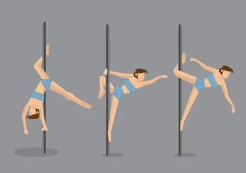 Pole Dancer on Metal Pole Vector Character Set Stock Illustration