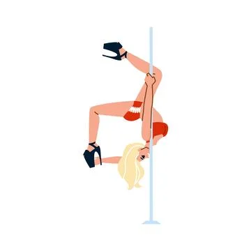 Pole dancer performing upside down holding the pole Stock Illustration