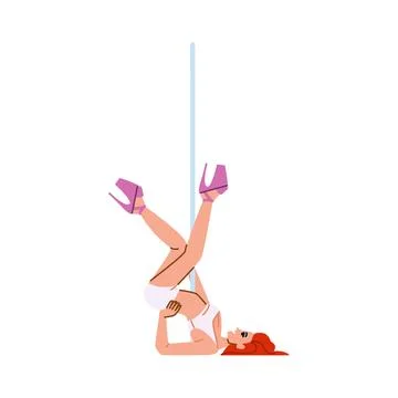 Pole dancer performing upside down holding the pole with legs up Stock Illustration