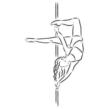 Pole dancer on the pole. Beautiful young woman on the pole. vector sketch ill Stock Illustration