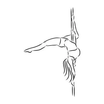 Pole dancer on the pole. Beautiful young woman on the pole. vector sketch ill Illustrazione stock