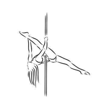 Pole dancer on the pole. Beautiful young woman on the pole. vector sketch ill Stock Illustration