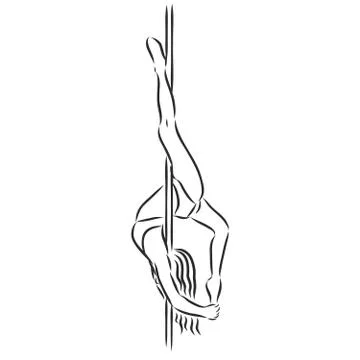 Pole dancer on the pole. Beautiful young woman on the pole. vector sketch ill Stock Illustration