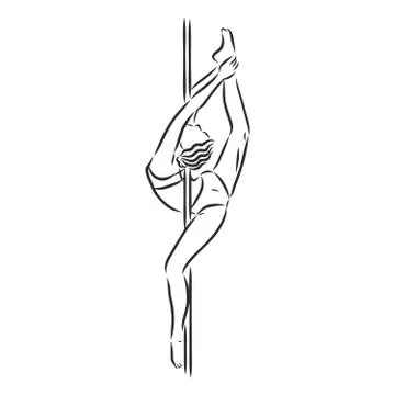 Pole dancer on the pole. Beautiful young woman on the pole. vector sketch ill Stock Illustration