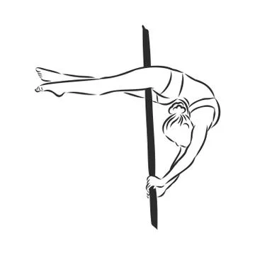 Pole dancer on the pole. Beautiful young woman on the pole. vector sketch ill Stock Illustration