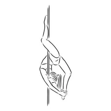 Pole dancer on the pole. Beautiful young woman on the pole. vector sketch ill Stock Illustration