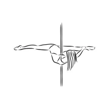 Pole dancer on the pole. Beautiful young woman on the pole. vector sketch ill Stock Illustration