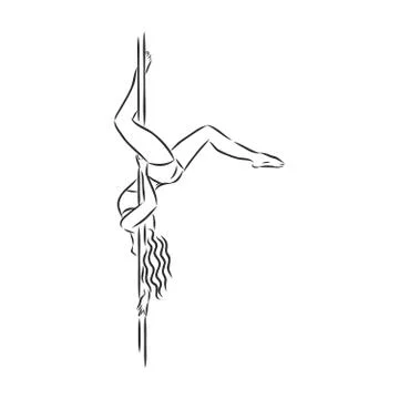 Pole dancer on the pole. Beautiful young woman on the pole. vector sketch ill Stock Illustration