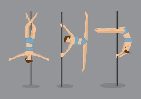 Pole Dancers Performing Gravity Defying Stunts Stock Illustration