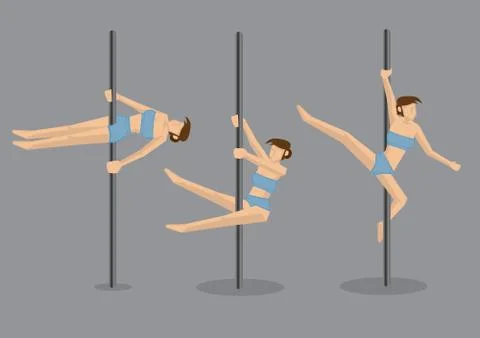 Pole Dancing Techniques Vector Cartoon Illustration Stock Illustration