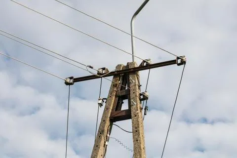 Pole with electric cables Stock Photos