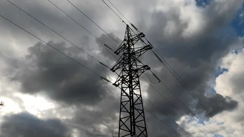 Pole with electric wires under the clouds. Video stock 252502875
